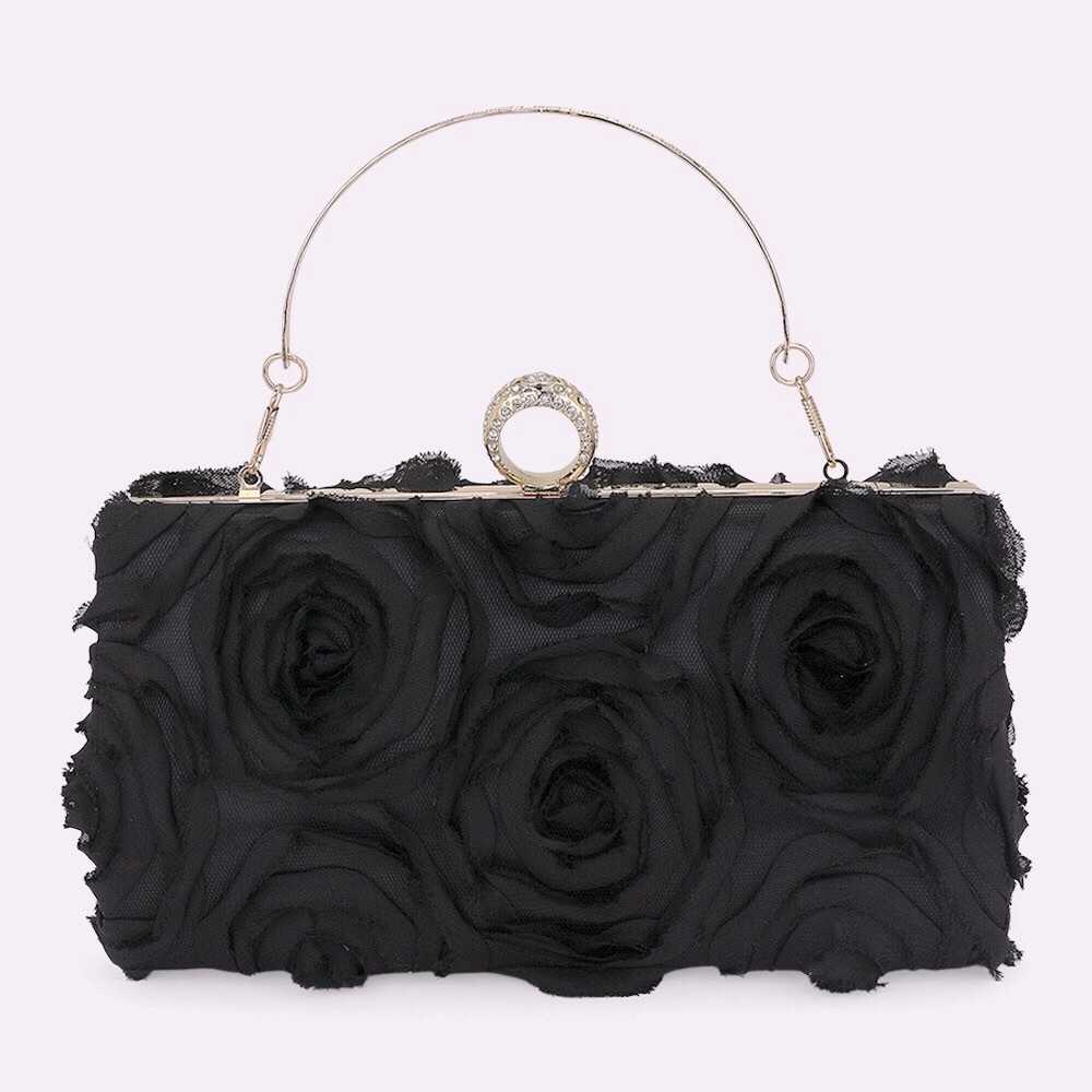 Elegant Black Floral Evening Bag
